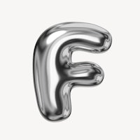 a silver letter f on a white background